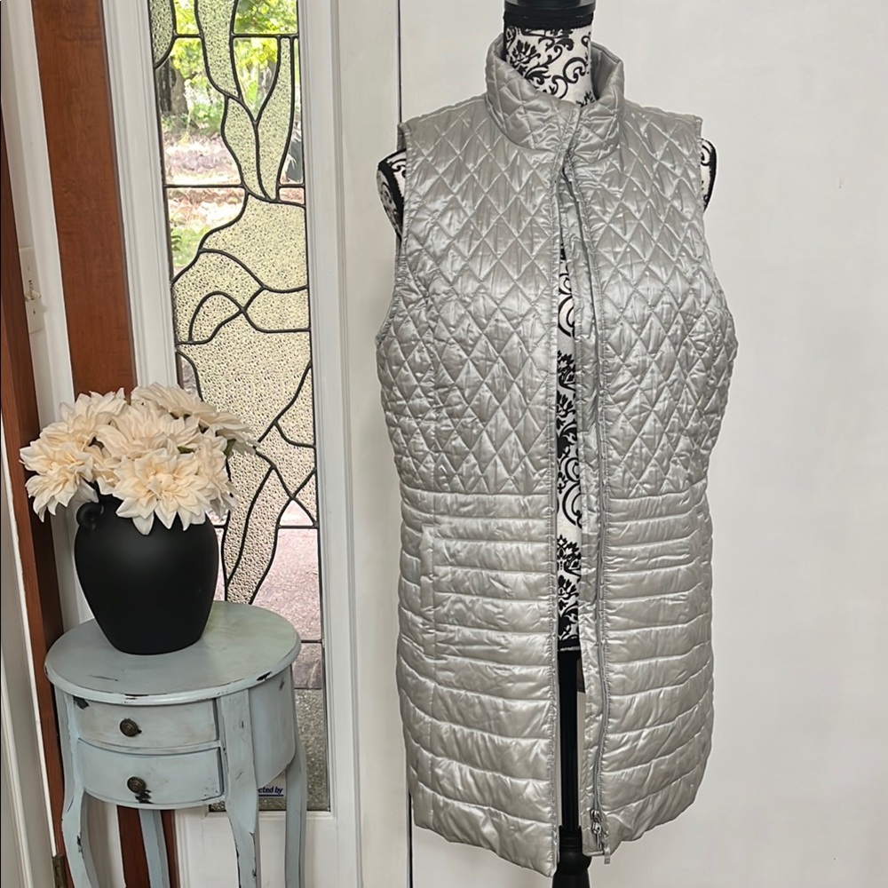 Talbots Metallic Silver Quilted Vest